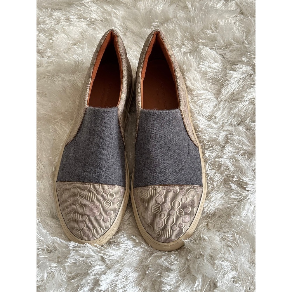 Dries Van Noten Monogram Jacquard Felt Slip On Sneakers Tan Grey Size 39